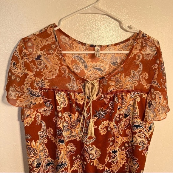 PerSeption Concept Blouse Tan Blue Paisley - Picture 3 of 10